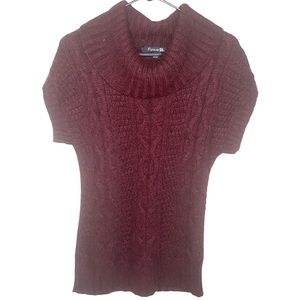Forever 21 Womens Size S Cable Knit Sweater Cowl Neck Short Sleeve Burgundy